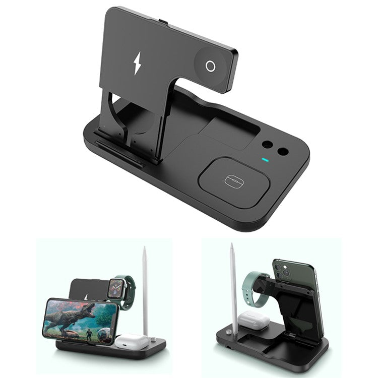 0W-01 4-in-1 Wireless Charger Desktop Wireless Charging Stand Dock for iWatch AirPods Apple Pencil Smartphone