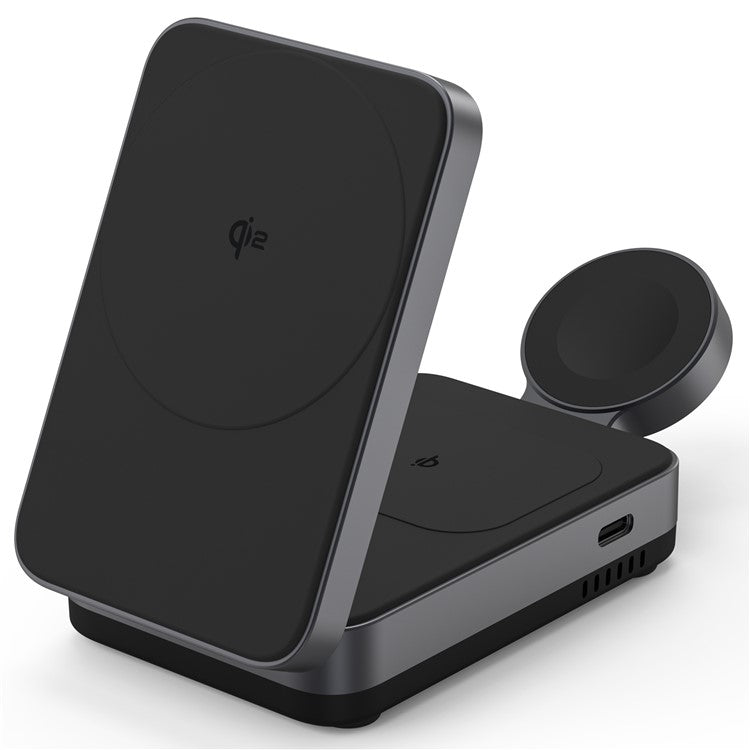 YF-M27 Qi2 3-in-1 Aluminum Alloy Frame 15W Magnetic Wireless Charger for Apple Watch / iPhone / Earphon